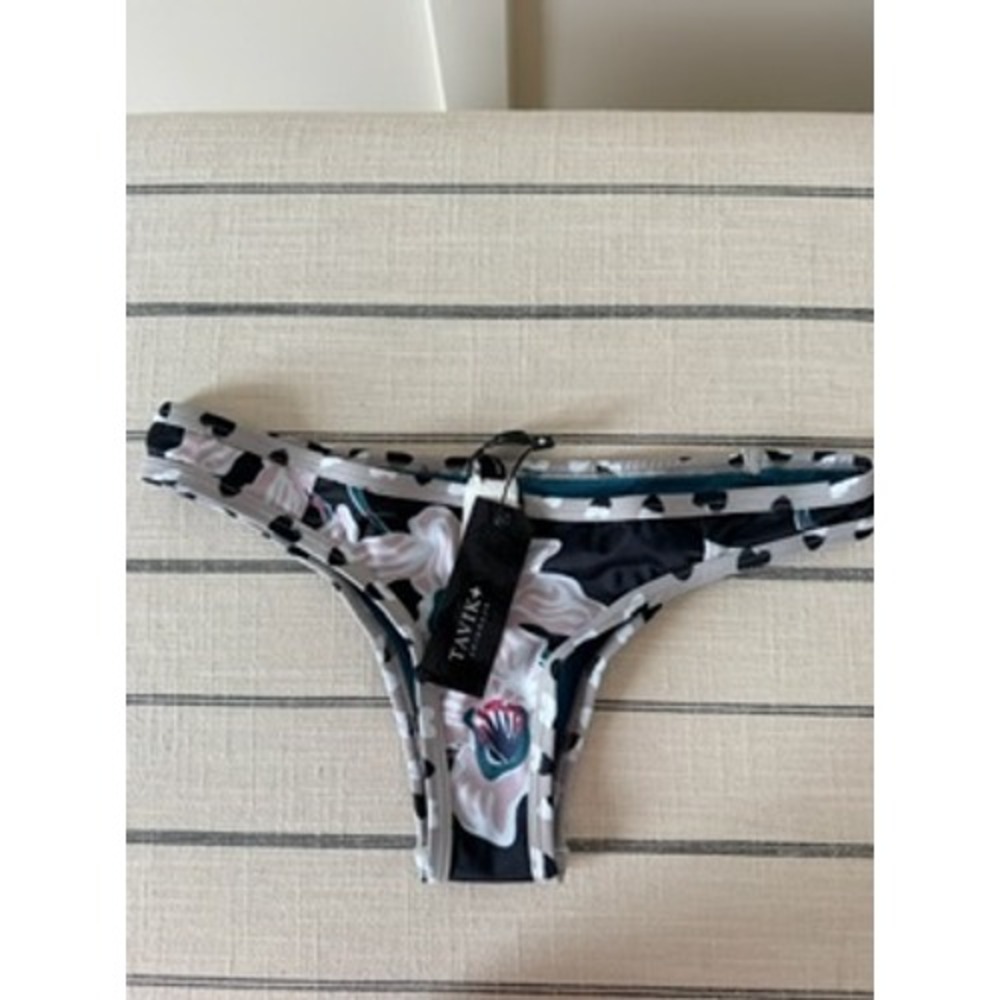 Tavik Swimwear Floral Bikini Bottom Black‎ White Teal Low Rise Cheeky NWT